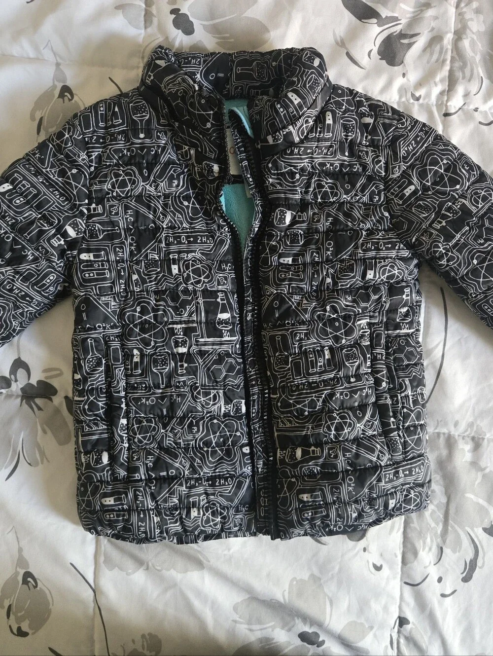 Cat & Jack Black and White Science Print Puffer Jacket